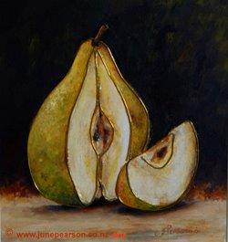 The Pear - Oil gold wire, acrylic, leather, fibre tissue